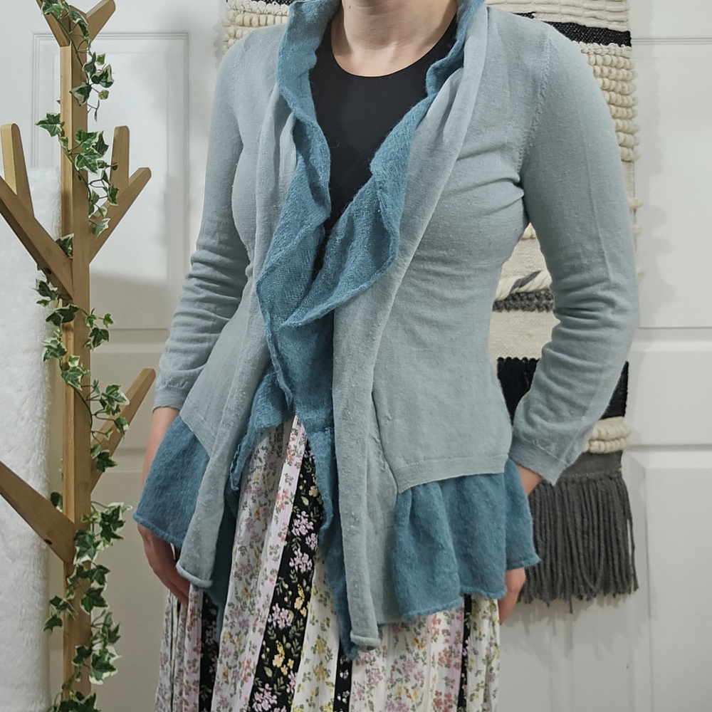Anthropologie canary lane wool sweater cardigan ruffle